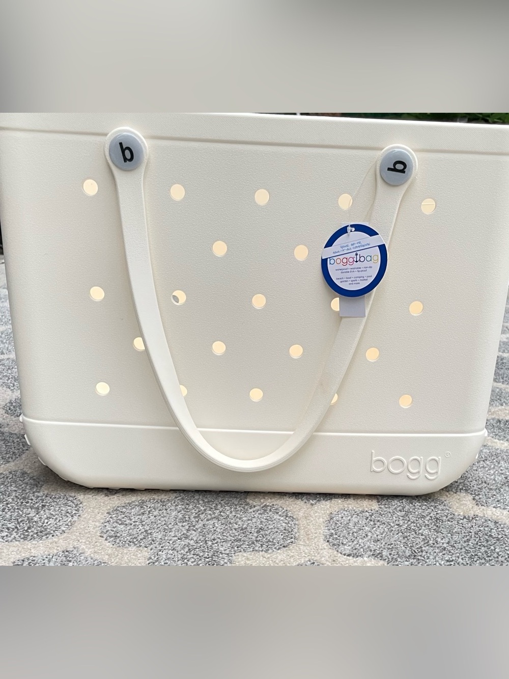 BOGG BAG Cream Perforated Tote with Dot Pattern